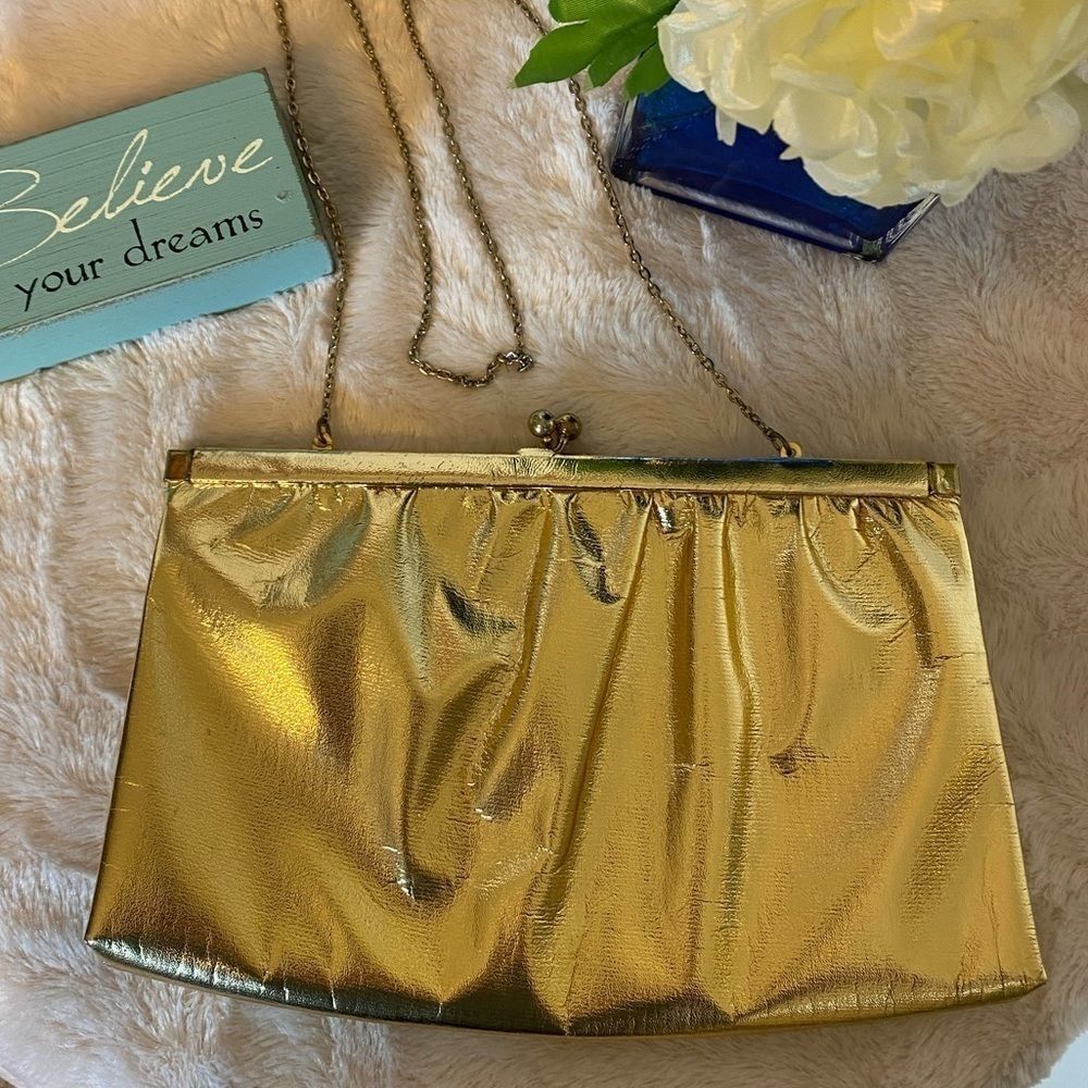 Vintage!  Gold Clutch Purse & Shoulder Bag
